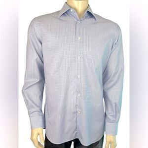 Ike Behar L/S Casual Dress Shirt Excellent Condition White W/Blue Grid Size 16